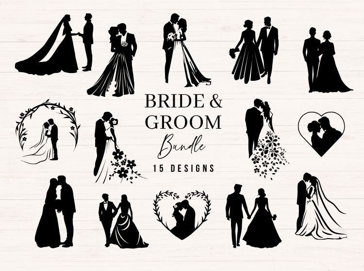 Bride and Groom SVG Set – 15 Wedding Silhouettes