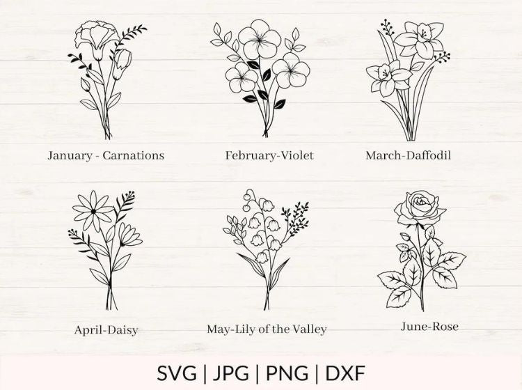 Birth Month Flowers Bouquet svg Bundle
