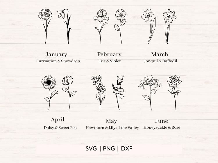 Birth Month Flowers SVG Bundle - 24 Designs