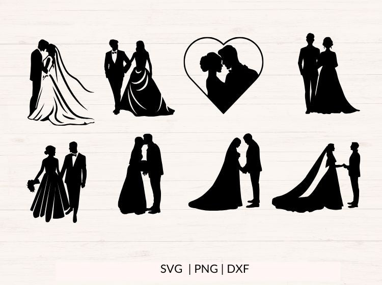 Bride and Groom SVG Set – 15 Wedding Silhouettes
