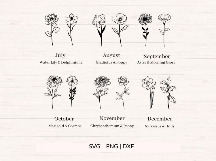 Birth Month Flowers SVG Bundle - 24 Designs