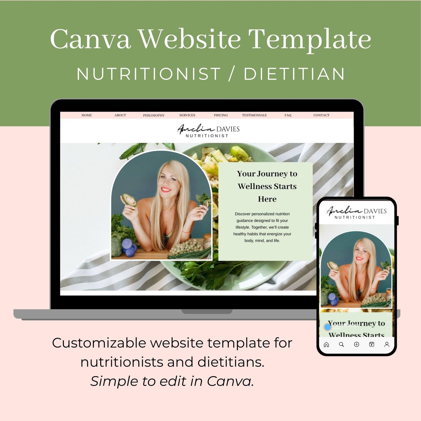Canva Website Template for Nutritionists and Dietitians