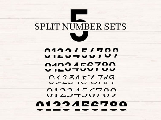 Split Numbers svg, png, dxf, 5 sets