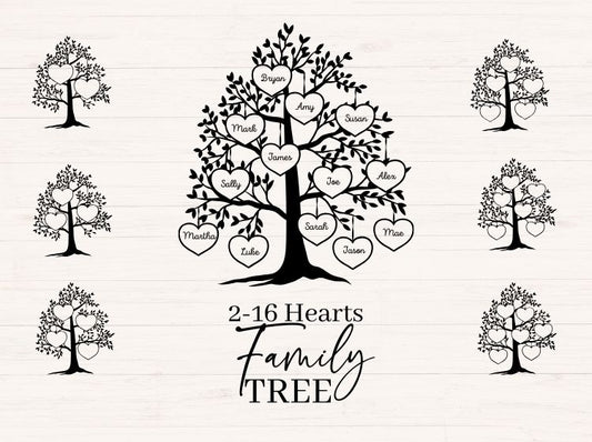 Family Tree svg, (2-16 Members) with Hearts