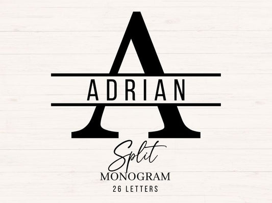 Split Monogram - A-Z 26 Letters for Unisex Designs