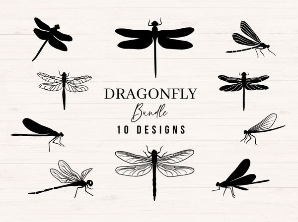 Dragonfly SVG PNG DXF Bundle – Insect Silhouette Cut Files