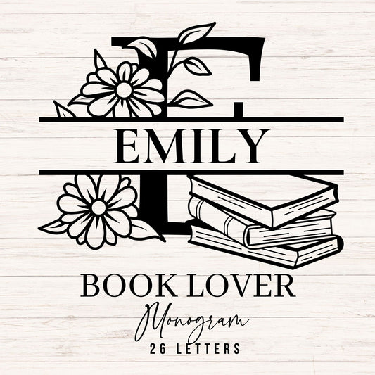 Book Lover Split Monogram SVG Bundle (A–Z)