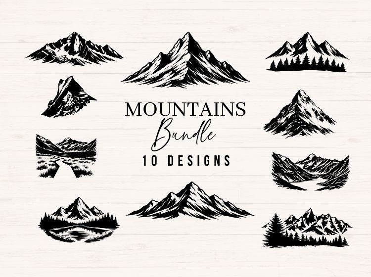 Mountain SVG Bundle – 10 Hand-Drawn Designs for Crafts