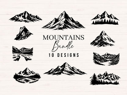 Mountain SVG Bundle – 10 Hand-Drawn Designs for Crafts