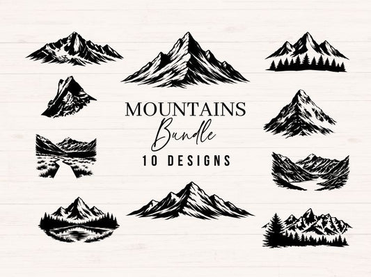 Mountain SVG Bundle – 10 Hand-Drawn Designs for Crafts