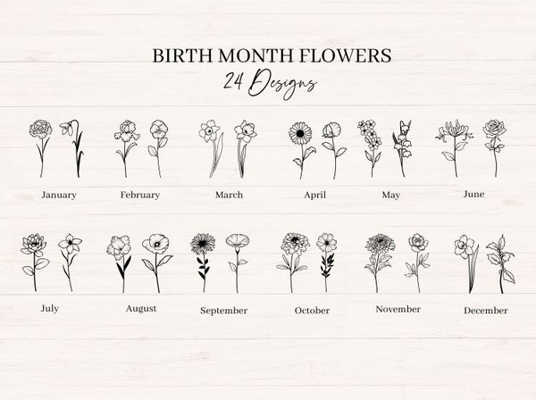 Birth Month Flowers SVG Bundle - 24 Designs