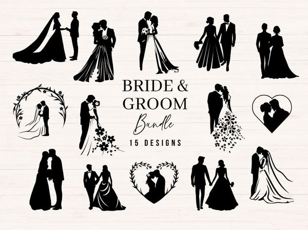 Bride and Groom SVG Set – 15 Wedding Silhouettes