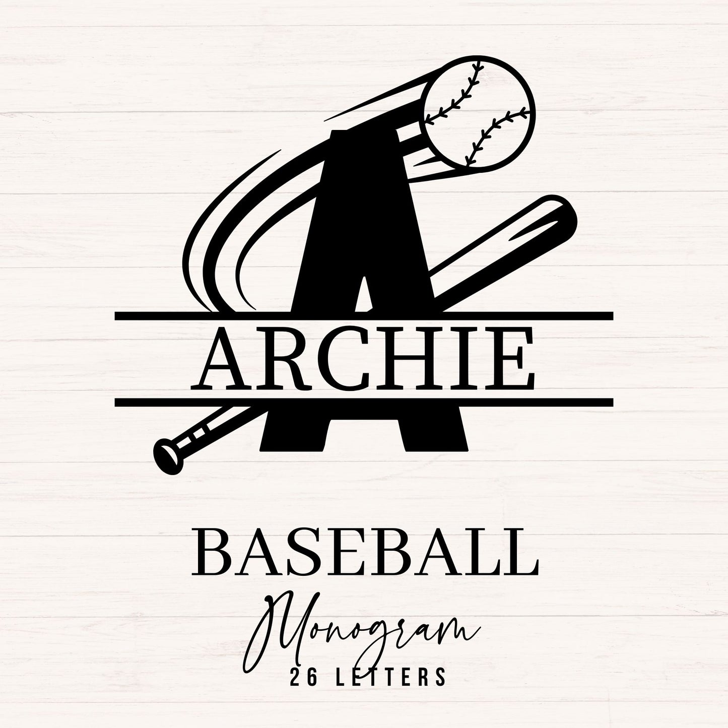 Baseball Split Monogram SVG - 26 Letters