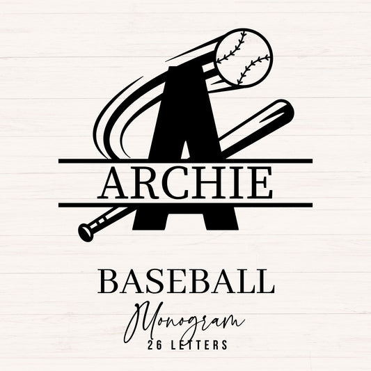 Baseball Split Monogram SVG - 26 Letters