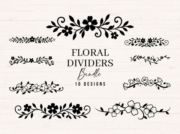 Floral Divider & Border SVG – 10 Hand-Drawn Cut Files (SVG, PNG, DXF)