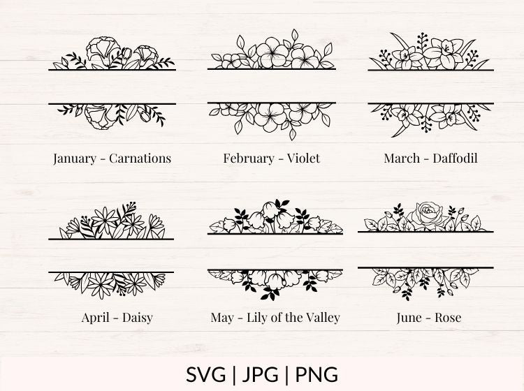 Split Frame Birth Month Flowers svg Bundle