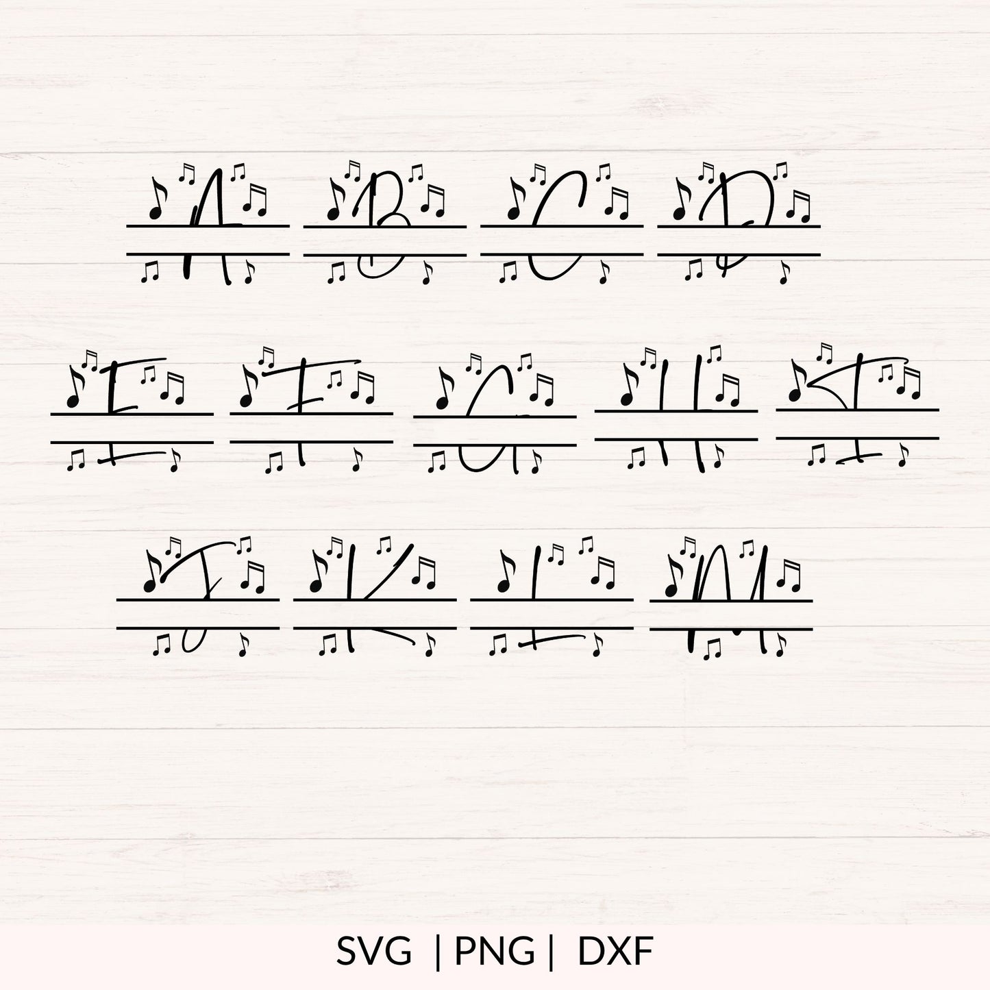 Music Split Monogram SVG Bundle A-Z