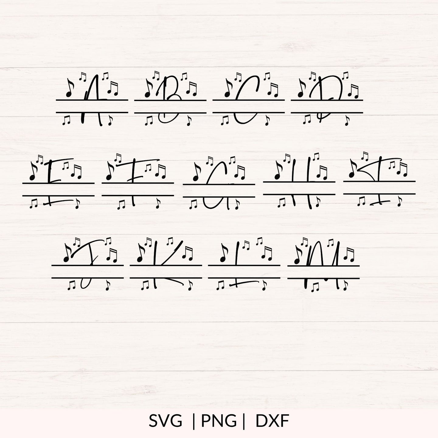 Music Split Monogram SVG Bundle A-Z