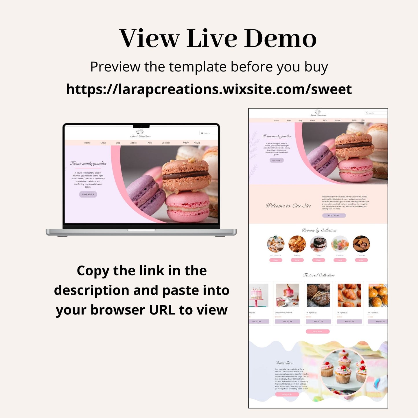 Sweet Creations Bakery Wix Website Theme