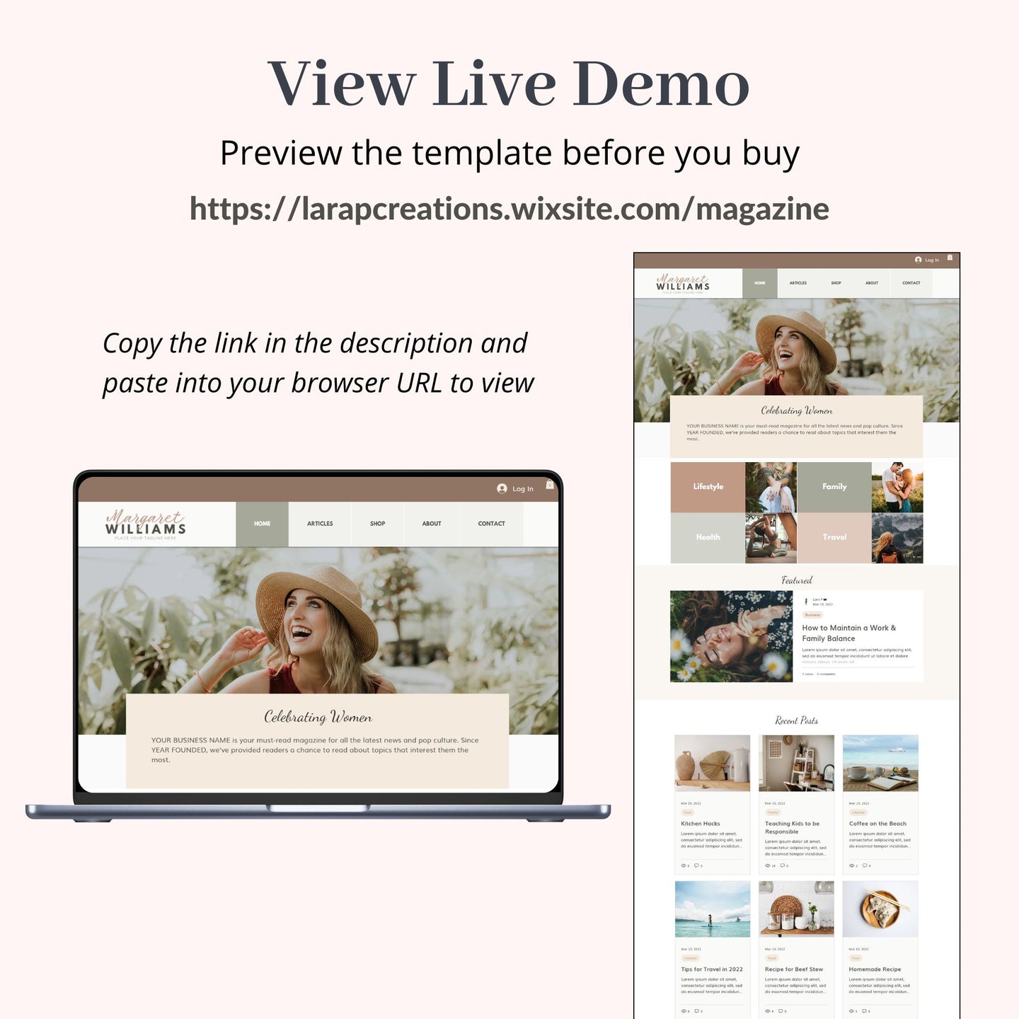 Boho Style Wix Website Theme for Bloggers