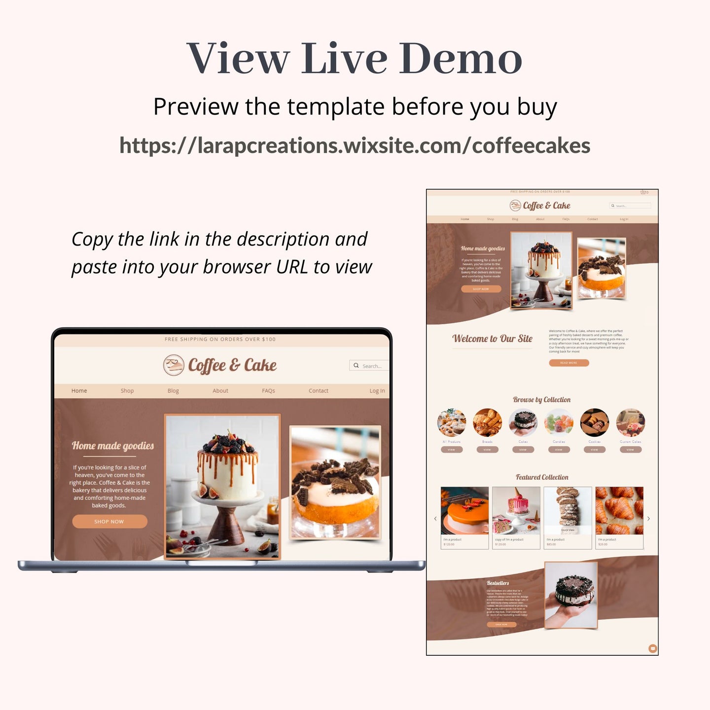 Coffee & Cake Bakery Wix Website Theme