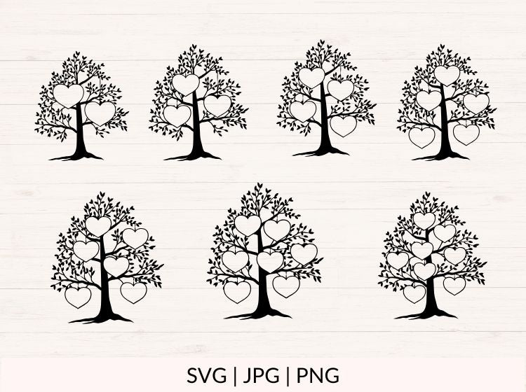 Family Tree svg, (2-16 Members) with Hearts