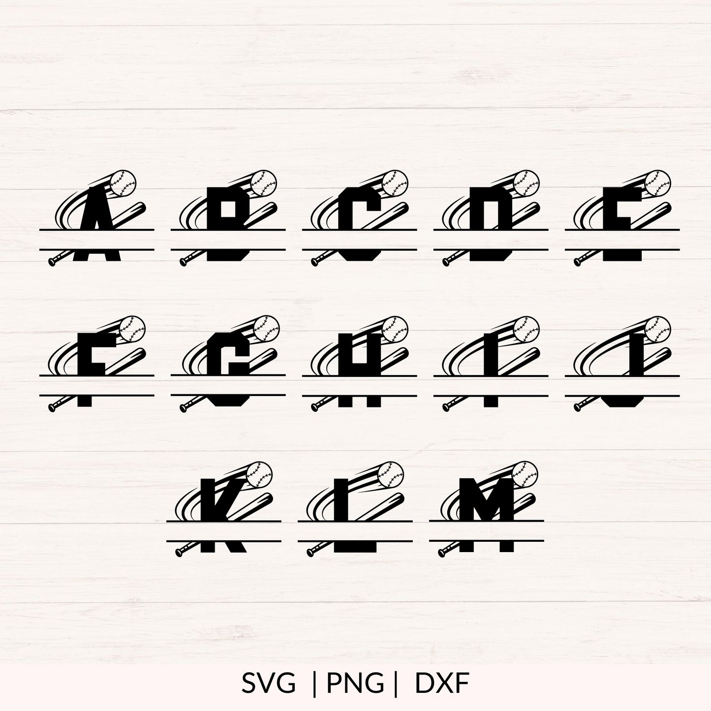 Baseball Split Monogram SVG - 26 Letters
