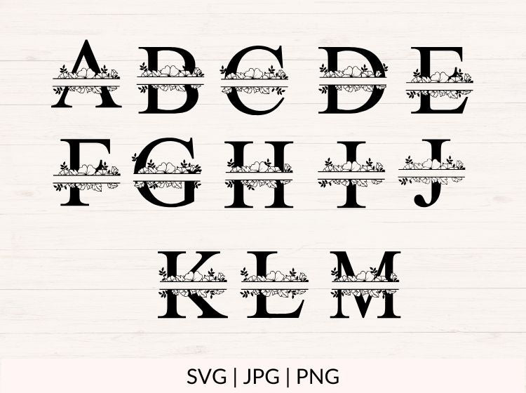 Split Floral Monogram svg - 26 Letters (A-Z)