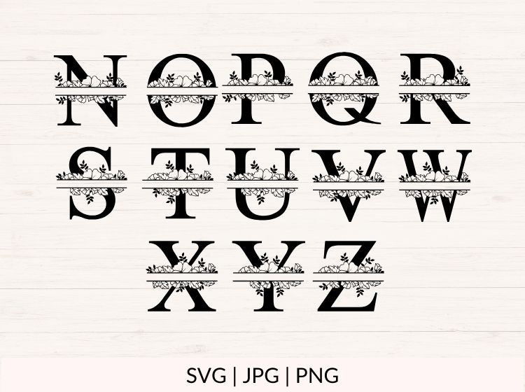 Split Floral Monogram svg - 26 Letters (A-Z)