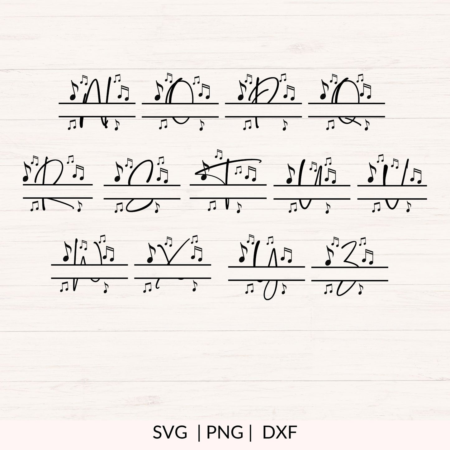 Music Split Monogram SVG Bundle A-Z