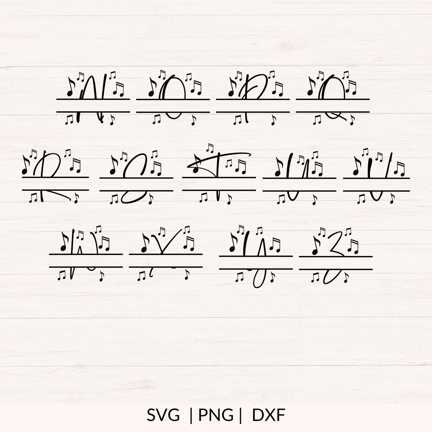 Music Split Monogram SVG Bundle A-Z