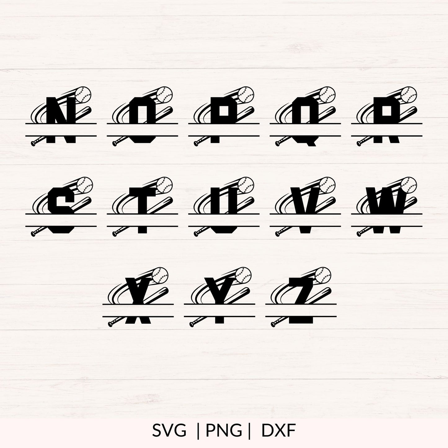 Baseball Split Monogram SVG - 26 Letters