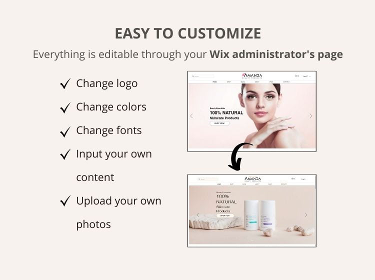 Amanda Beauty Products Wix Website Theme