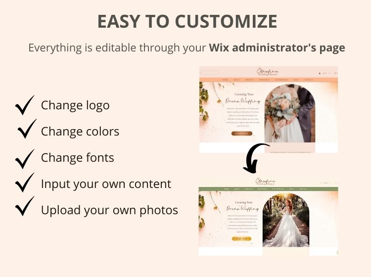 Wedding Coordinator Wix Website Theme