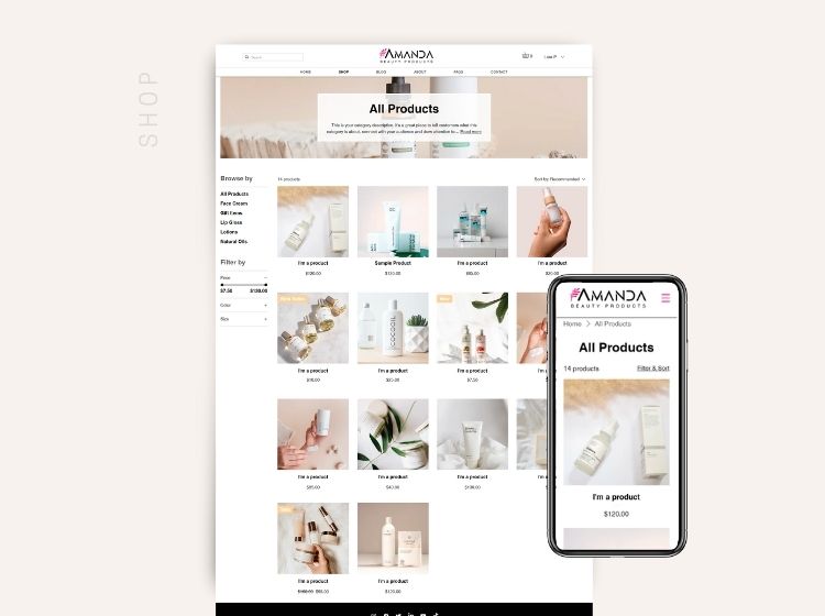 Amanda Beauty Products Wix Website Theme