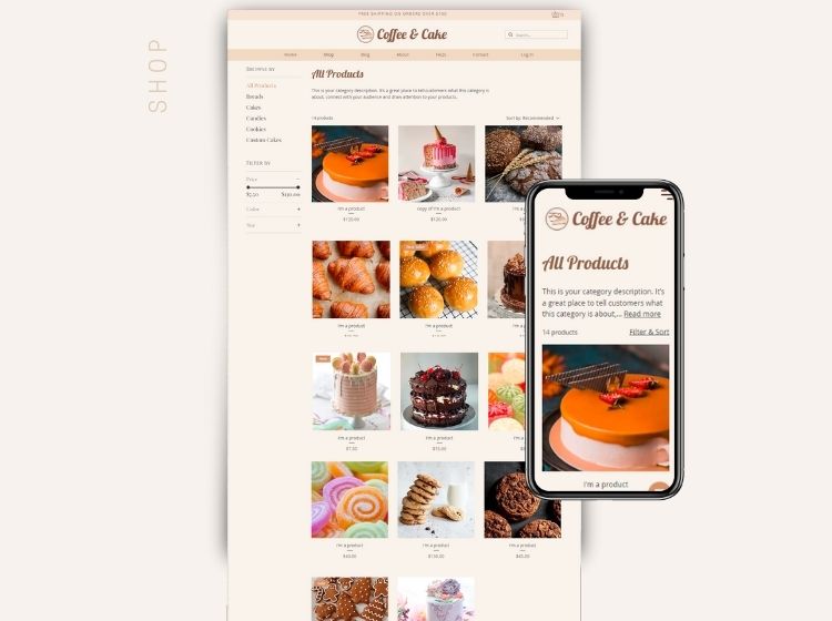 Coffee & Cake Bakery Wix Website Theme